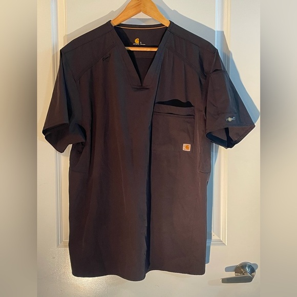 Men’s Carhartt Force Black Scrub Top Size Large Nurse Doctor Workwear - Picture 1 of 12